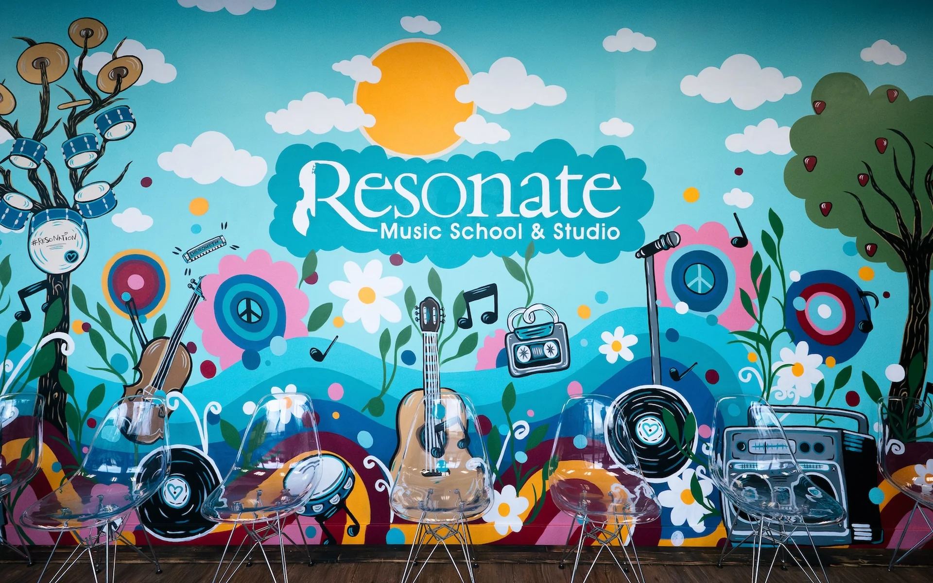 Lobby mural at Resonate Music School & Studio in Edmonton