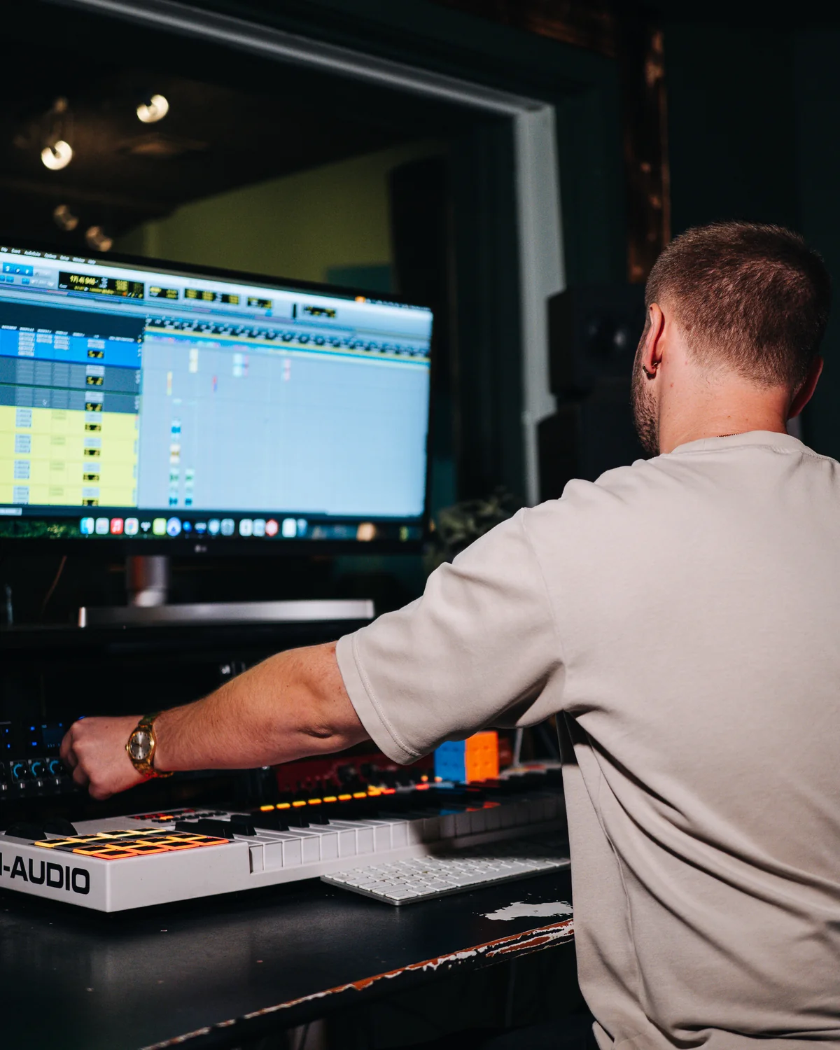 Producer at the studio desk working in a Pro Tools session at Resonate in Edmonton