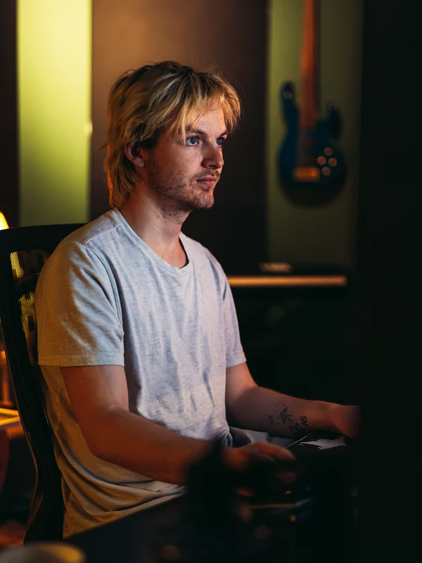 Stellar Nolan in the live room at Resonate Music Studio